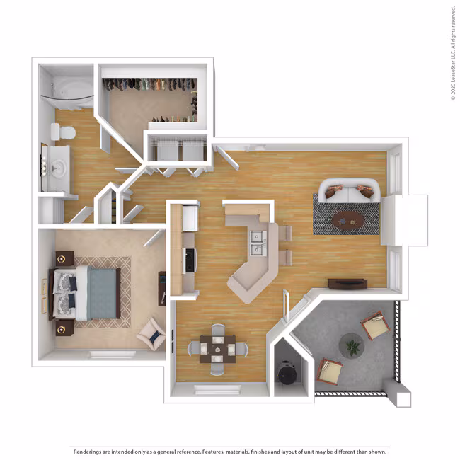 1 Bed 1 Bath 942 SqFt (834 Net) 2106 floor plan
